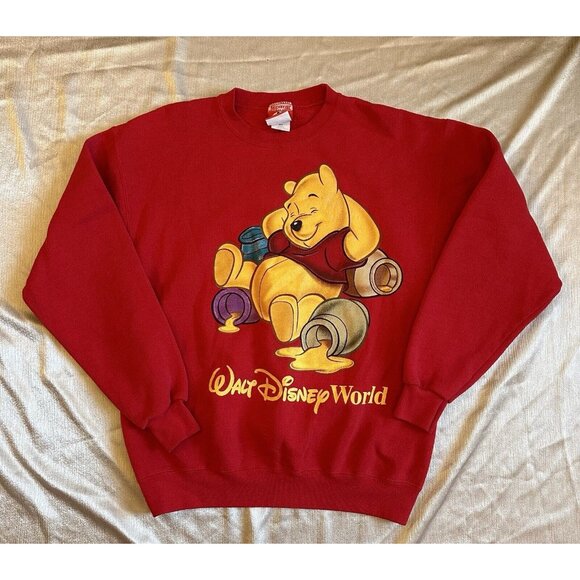 Vintage 90s Red Winnie‎ the Pooh Sweatshirt Size Medium Walt Disney World Mickey - Picture 1 of 7
